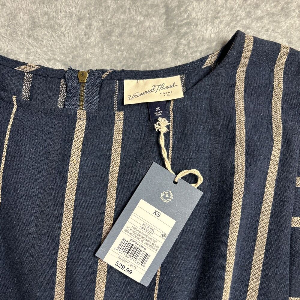 Universal Thread Jumpsuit Romper NWT - Striped Navy/Tan Wide Leg Sz XS - Picture 6 of 16